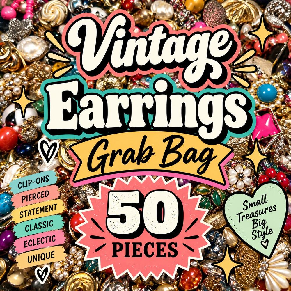 Vintage Earrings Grab Bag 50 PAIRS Costume Resale Wholesale Bundle All Wearable
